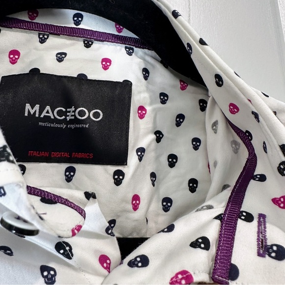 Maceoo Shirt Med White Italian Cotton Short Sleeve Galileo Skull Maczoo Purple - Picture 7 of 12